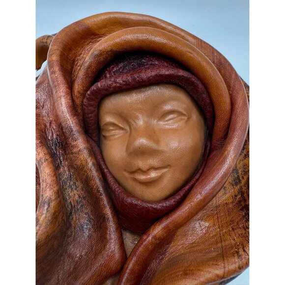 Vintage Leather Handmade Face Sculpture 3-D Signed A. Rodriguez Copala Mexico - Picture 6 of 10